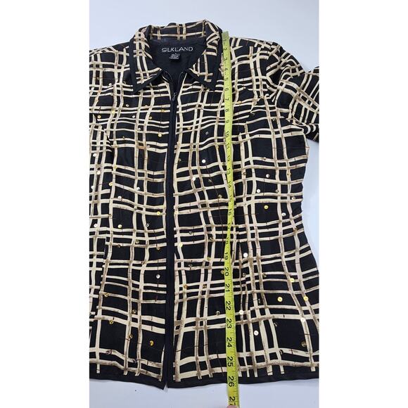 Silkland vintage silk sequin geometric full zip shaket jacket sparkle L large ^^ - Picture 10 of 10